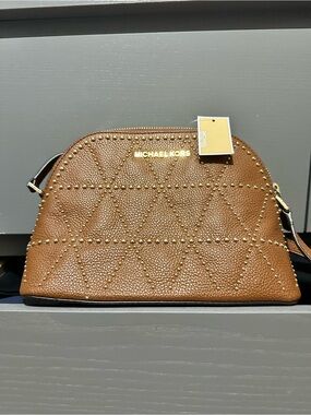 NWT Michael Kors Medium Dome Brown Leather Crossbody Bag